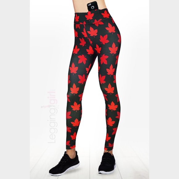 Maple Syrup - Leaves Wide Band Printed FeatherSoft Women's Leggings Plus Size (F - Picture 2 of 4